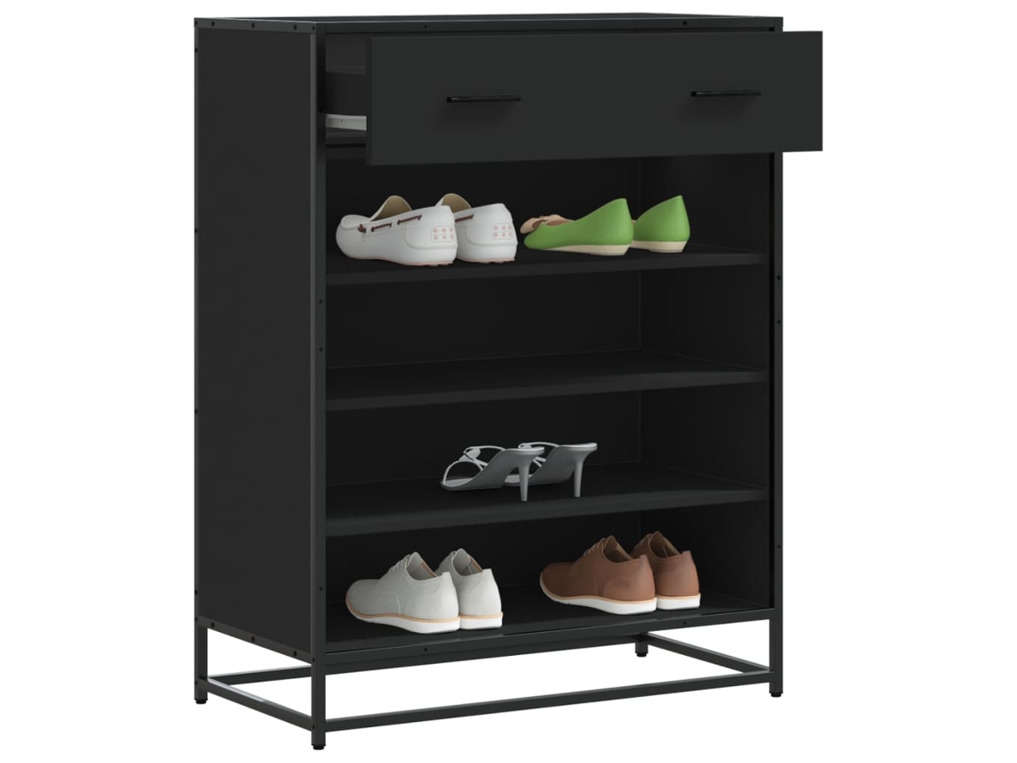 Zapatero | Armario Zapatero De Madera De Ingeniería Y Metal Negro 75x38x97,5 Cm