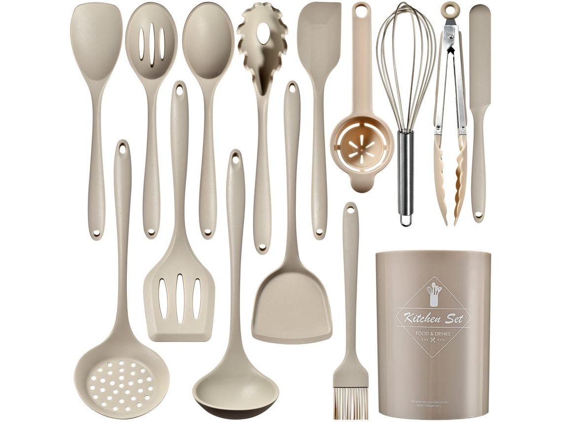 15 Piezas De Utensilios De Cocina De Silicona Utensilios De Cocina Resistentes Al Calor Caqui Gertiz