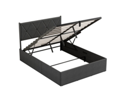 Cama Con Canapé De 140 X 200 Cm, Somier Elevable, Con Espacio De Almacenamiento, Cabecero, Gris