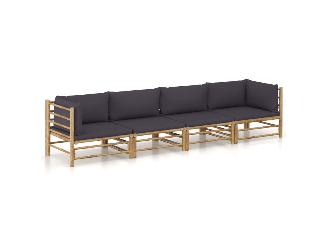 Conjunto de piezas. Lounge Jardim Em Bambu C/ Almofadões Cinza Escuro Dkd Decoración Del Hogar