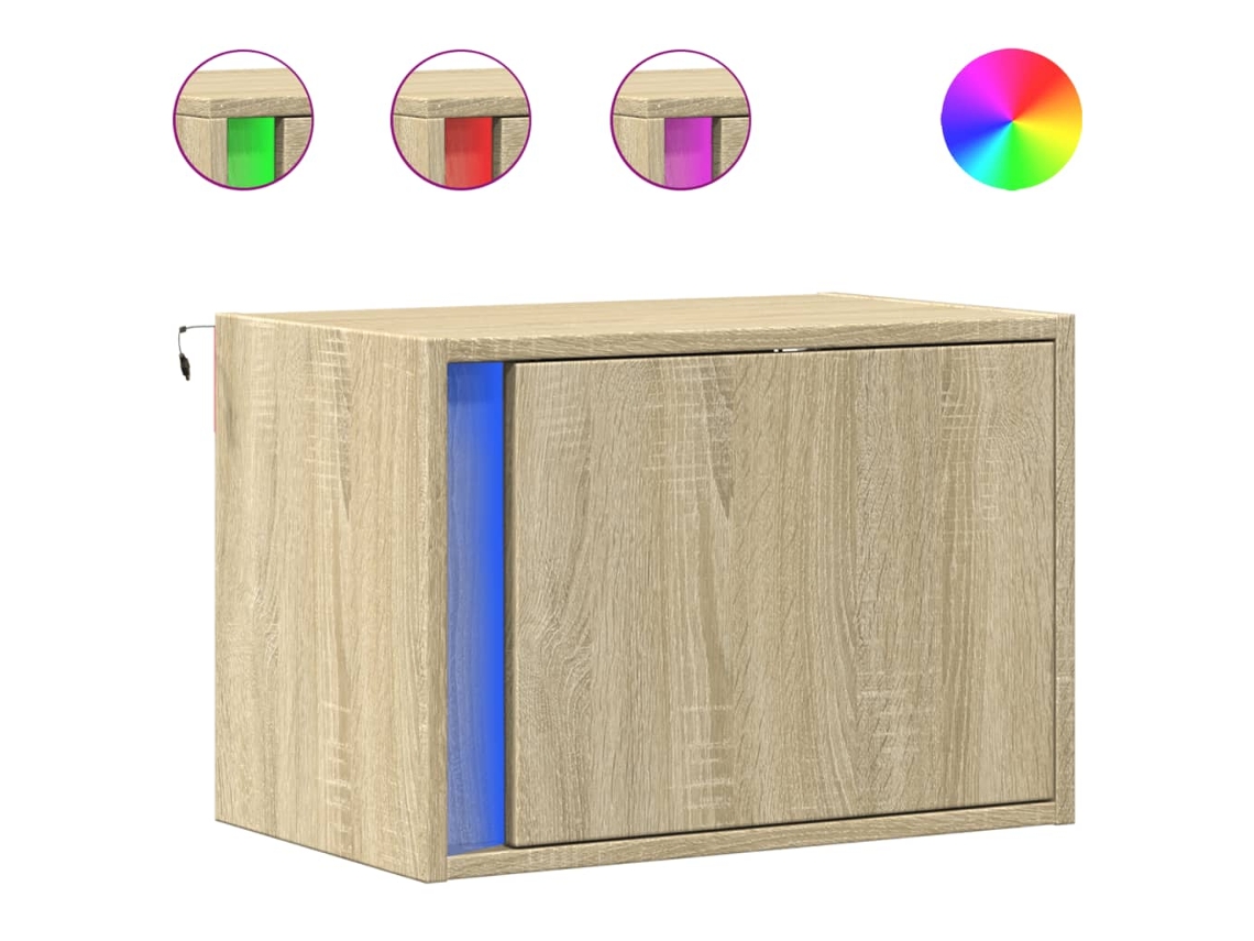 Maison Exclusive - Mesitas De Noche De Pared Con Luces Led 2 Unidades Roble Sonoma