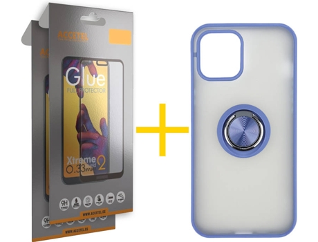 Kit Carcasa y Protector Cristal Full 2X iPhone 12 « 12 Pro Skyhe Gel Bumper Azul