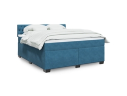 Cama Box Spring Con Colchón Terciopelo Azul 180x200 Cm
