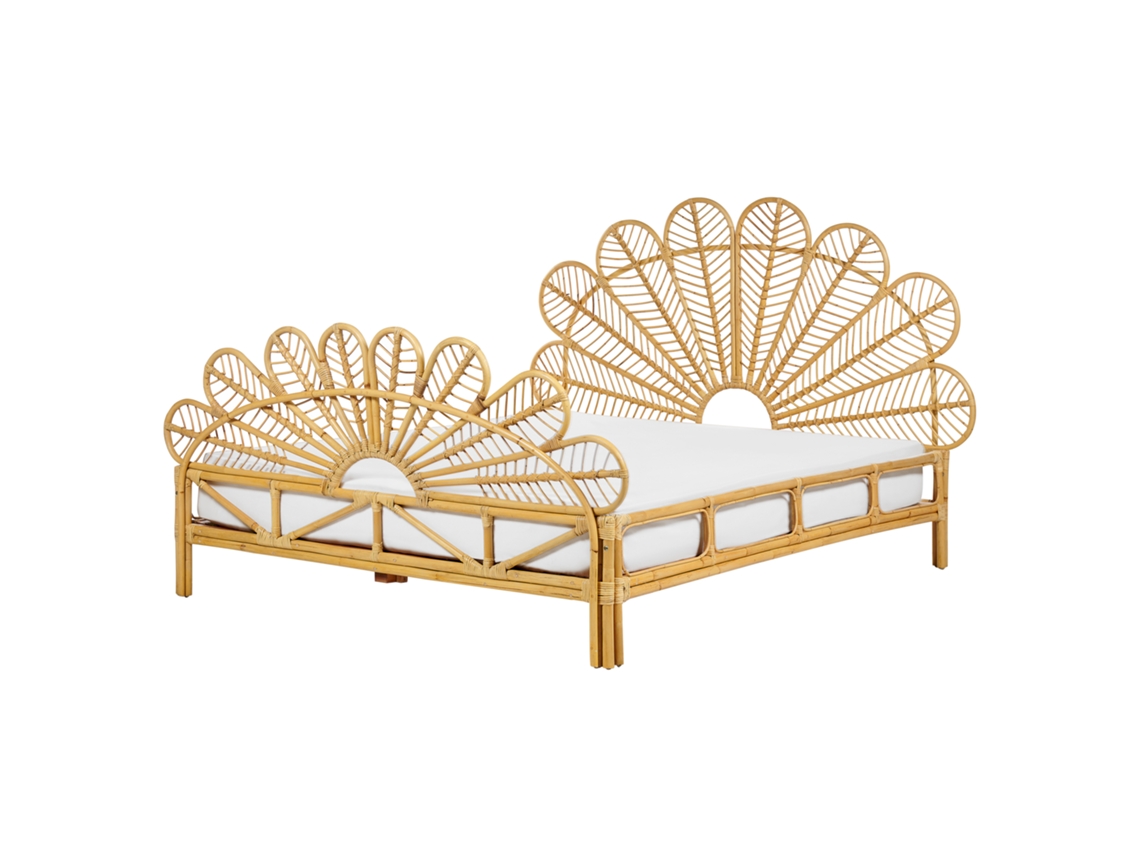 Cama con somier BELIANI Florentine de Ratán Madera clara 167x207x133