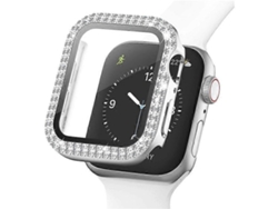 Estuche protector para reloj con brillantes diamantes de imitación y protector de pantalla de vidrio templado compatible con Apple Watch Series 3/2/1 de 38 mm Facpoet
