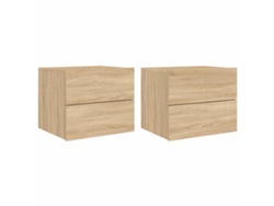 Maison Exclusive - Mesitas De Noche De Pared Con Luces Led 2 Unidades Roble Sonoma