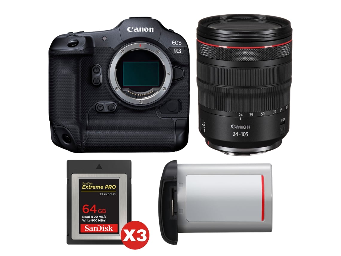 Canon Eos R3 + Rf 24-105mm F/4 L Is Usm + 3 Sandisk 64gb Extreme Pro Cfexpress Type B + Canon Lp-e19 + Ebook “20 Consejos Para Fotos Que Impactan”
