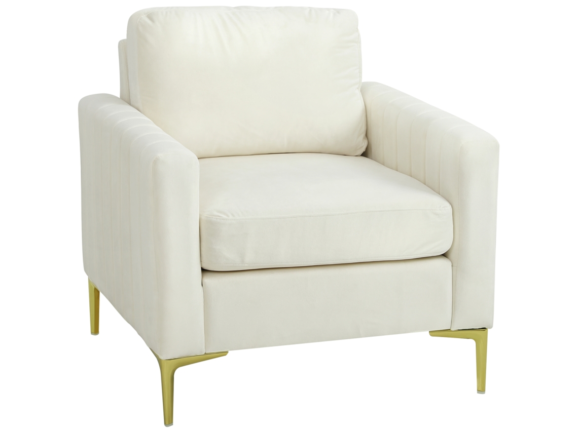 Sillón Tapizado En Terciopelo Grueso Acolchado, Asiento Ancho, Cojín En El Reposabrazos, 81x77x81 Cm, Color Crema.