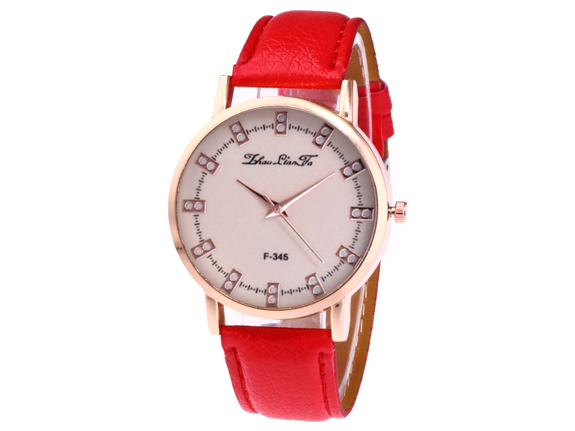 Reloj De Cuero Moda Unisex Dial Redondo Analógico De Cuarzo Rojo
