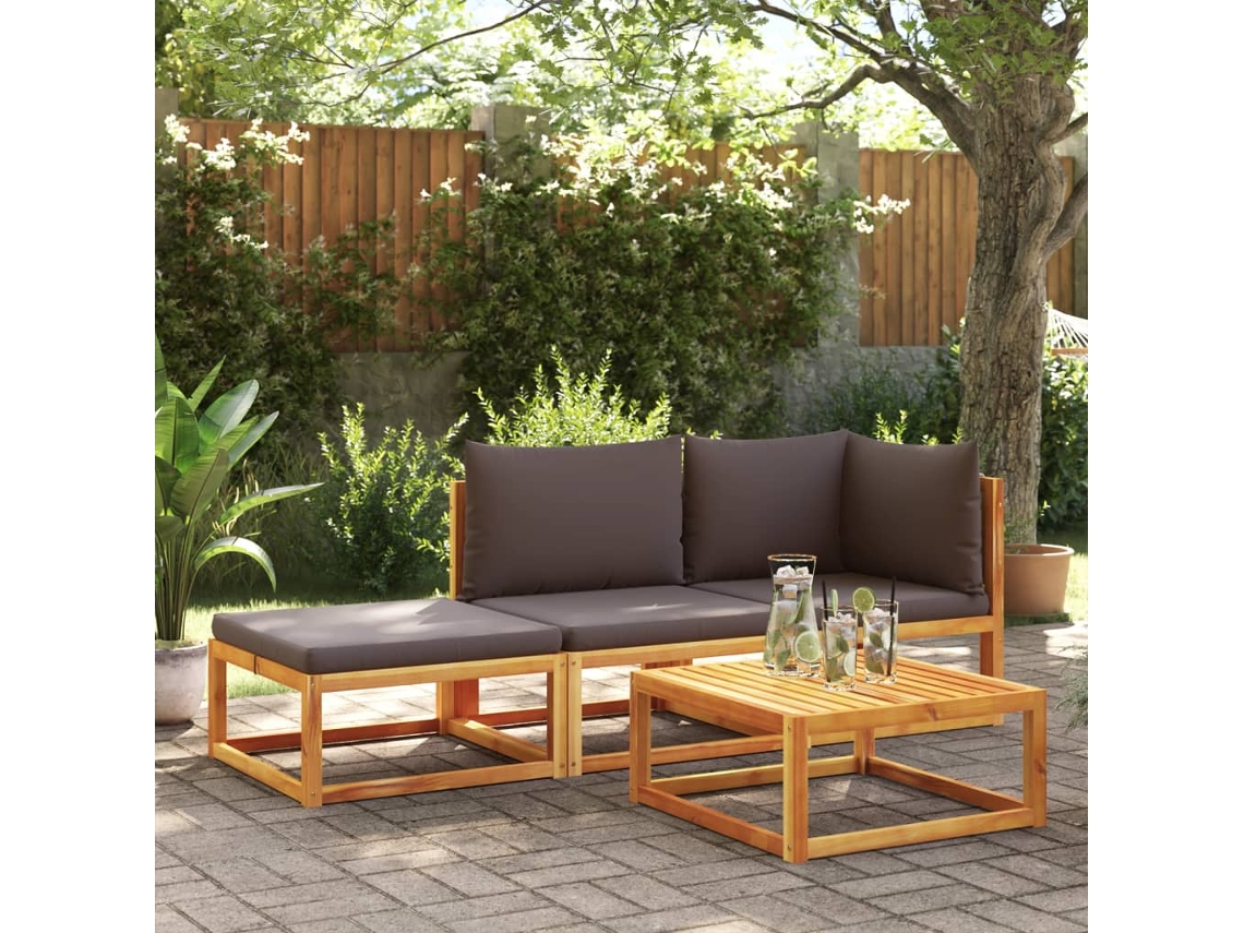 Conjunto de sofá de jardín de 3 piezas con cojines de madera maciza de acacia, Dkd Home Decor