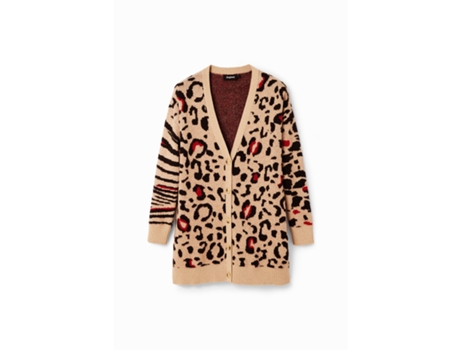 Chaqueta de Mujer DESIGUAL Rebeca Oversize Leopardo Punto Marrón (S)
