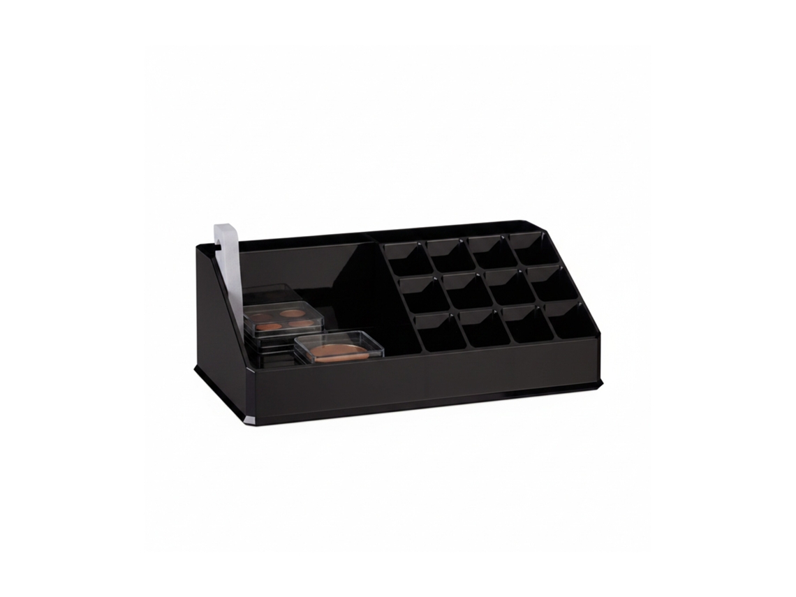 Relaxdays Organizador De Maquillaje Con 16 Compartimentos, Acrílico, Negro, 8 X 22 X 12,5 Cm