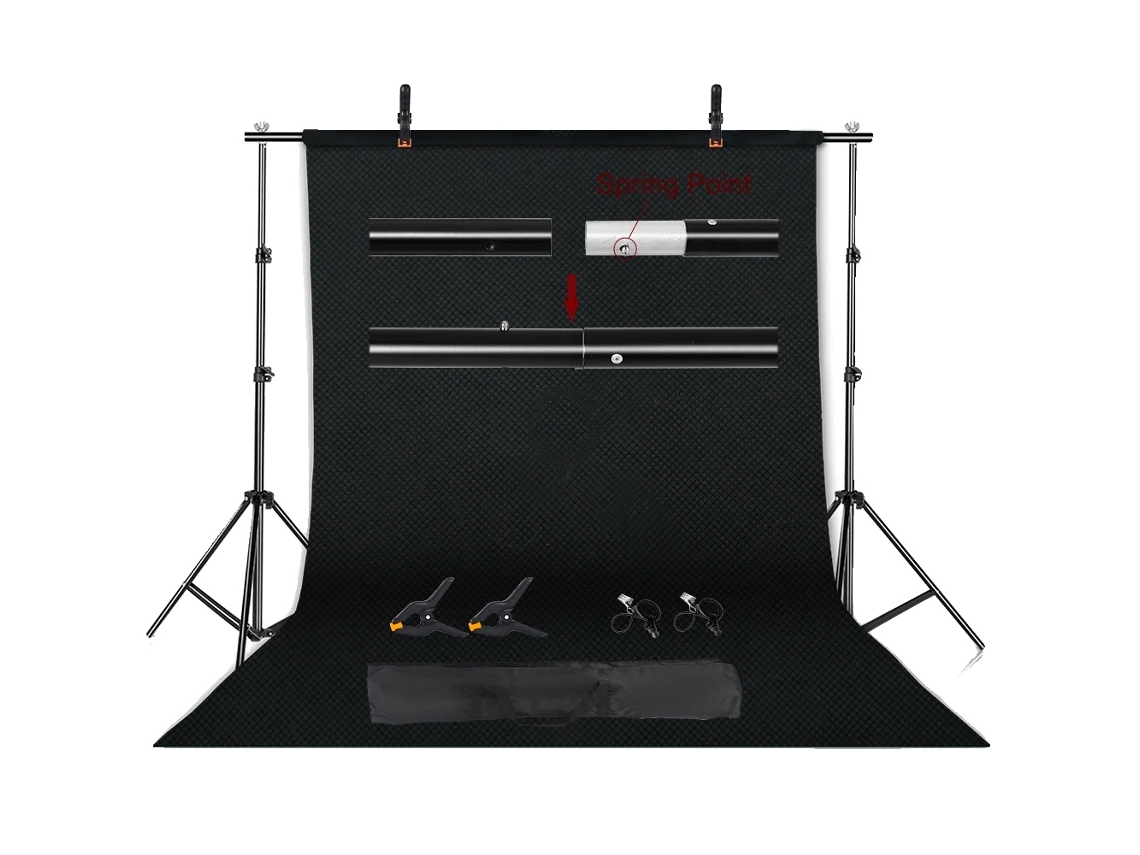 Kit de soporte para fondo de fotografía, barra transversal ajustable, uso multifuncional, negro liso, 2000 x 3000