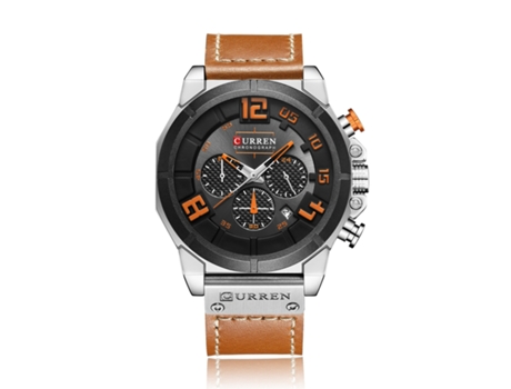 Relojes para hombre Relojes de pulsera con calendario y correa de cuero analógicos para hombre-Carcasa blanca naranja LUUCOZK