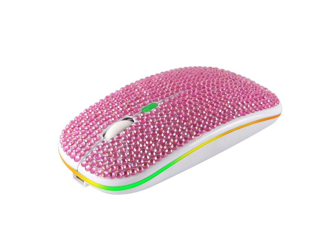 Ratón YIZHOOD Inalámbrico Bluetooth 5.0 2.4G Ratón Portátil USB Ultrafino Silencioso Recargable con Diamantes para Computadora Portátil PC Rosa