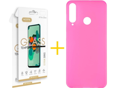 Kit Funda + 2 Protectores de Pantalla Huawei Y6P ACCETEL Liso (Rosa)