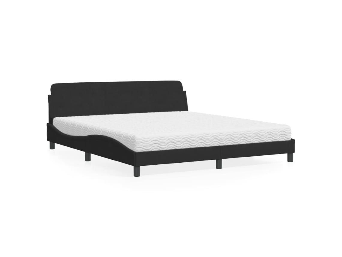 Cama Con Colchón Terciopelo Negro 180x200 Cm