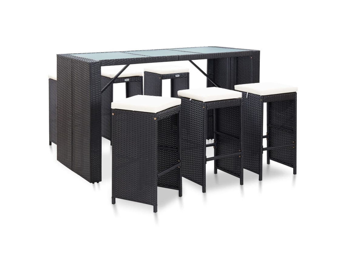 7 Piezas Conjunto Bar Para Jardim C/ Almofadões Vime Pe Preto Dkd Home Decor
