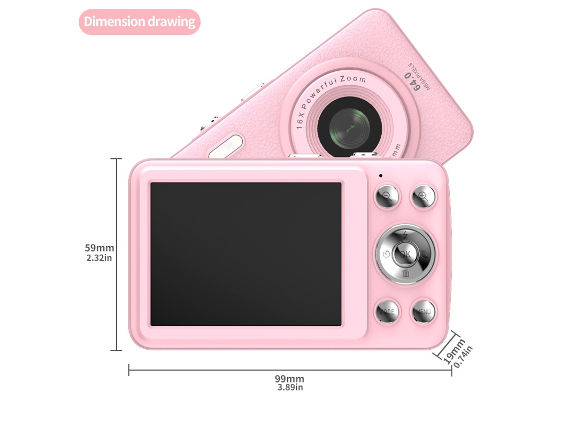 Cámara digital compacta Cuich 1080p HD, memoria de 32 GB, zoom de 16x, enfoque automático, pantalla LCD rosa