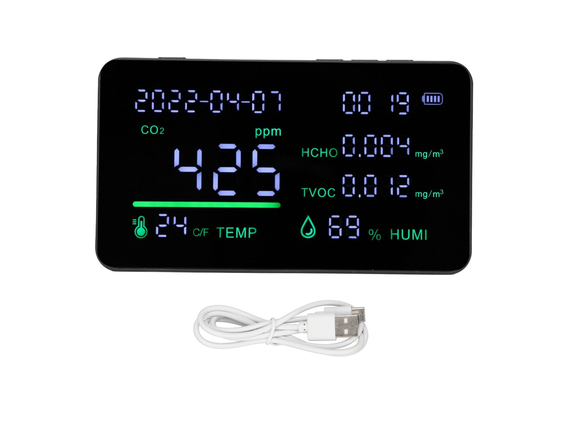 Detector De Co2 Monitor De Qualidade Do Ar Com Detecção De Temperatura Umidade Para Casa Escritório Precisão Em Tempo Real