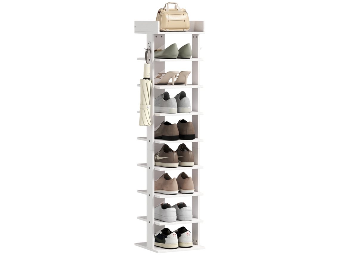 Zapatero de 9 niveles, con capacidad para 9 pares y estante superior con 2 ganchos.