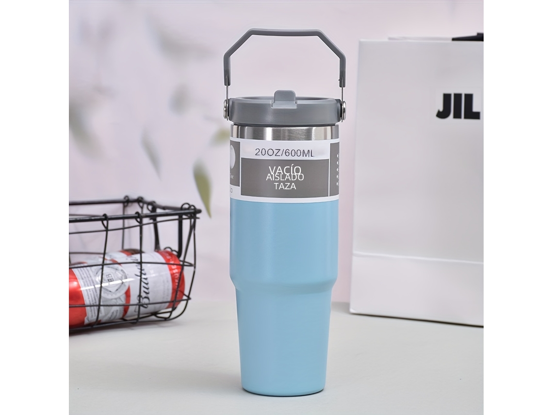 Garrafa Térmica de Aço Inoxidável com Parede Dupla e Alça, Garrafa de Água Portátil MDUG (azul)
