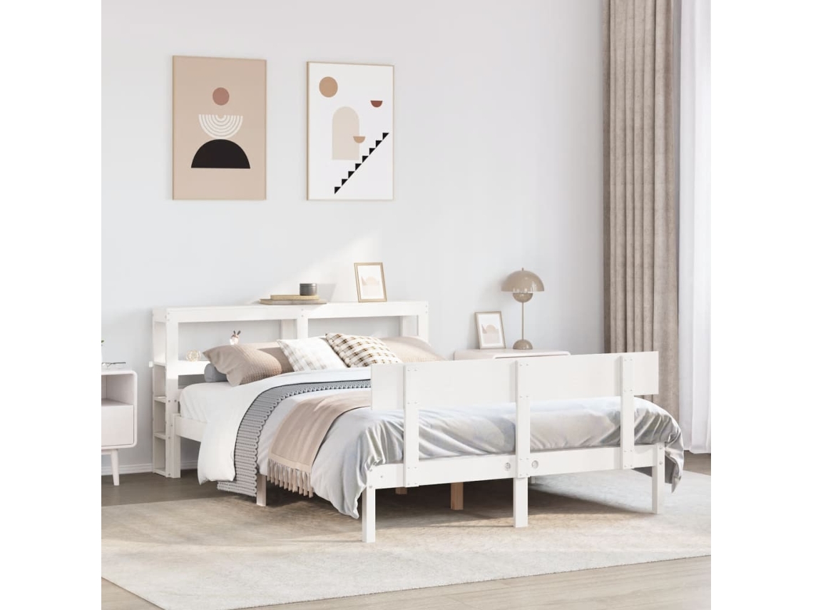 Estructura De Cama Sin Colchón Madera De Pino Blanca 140x200 Cm