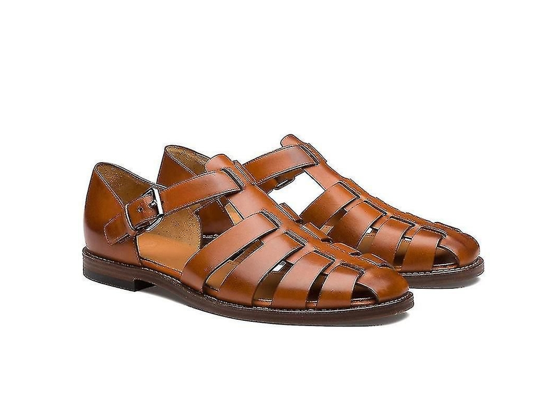 Sandalias deportivas de cuero para hombre modelo 2026, con puntera cerrada, antideslizantes y transpirables, hechas a mano para uso en exteriores.