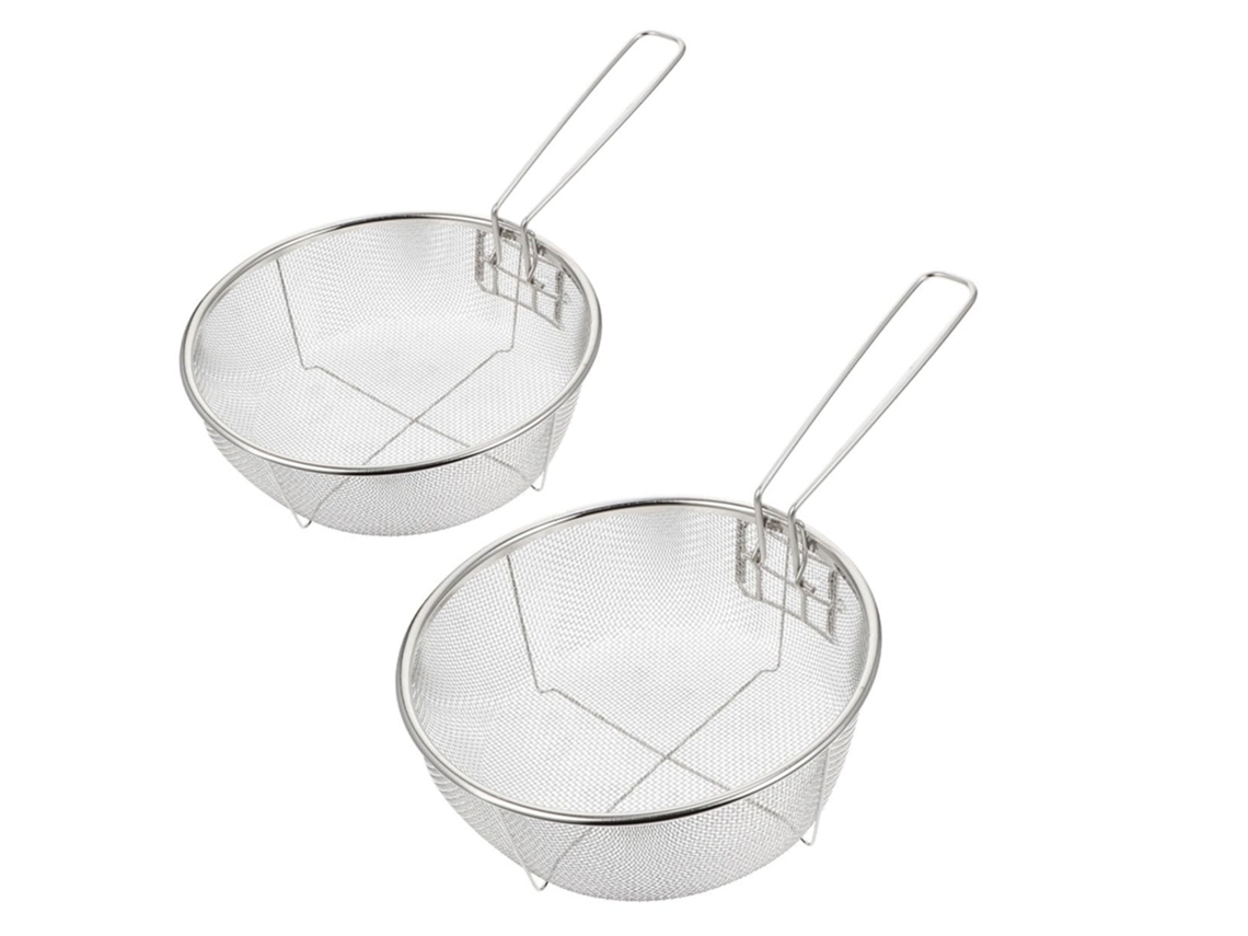 Cesta Para Freír Plegable De Acero Inoxidable De 2 Piezas Con Mango Largo, Resistente Al Aceite, Multifuncional Para La Cocina.