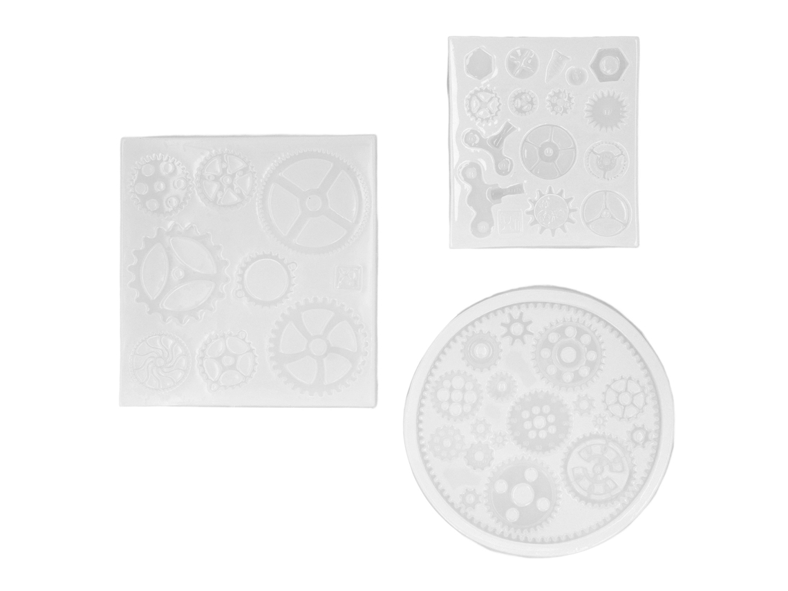 3 Moldes De Silicona Con Diseño De Engranajes Estilo Punk Y Dibujos Animados Para Manualidades Con Resina Y Arcilla.