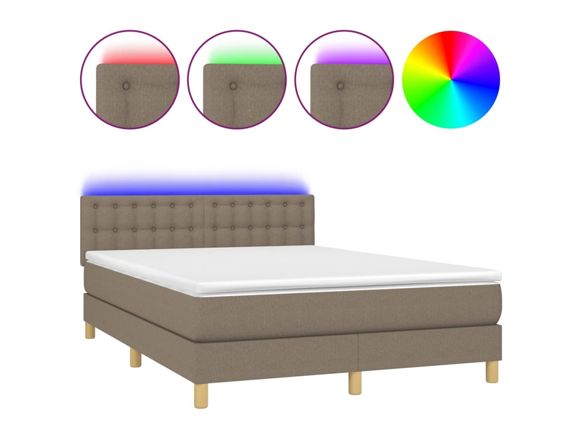 Maison Exclusive - Cama Box Spring Colchón Y Luces Led Tela Gris Taupe 140x190 Cm