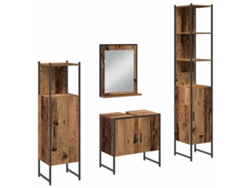 Juego de muebles de baño con puerta, 4 piezas, marrón