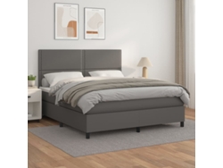 Cama Box Spring Con Colchón Cuero Sintético Gris 180x200 Cm