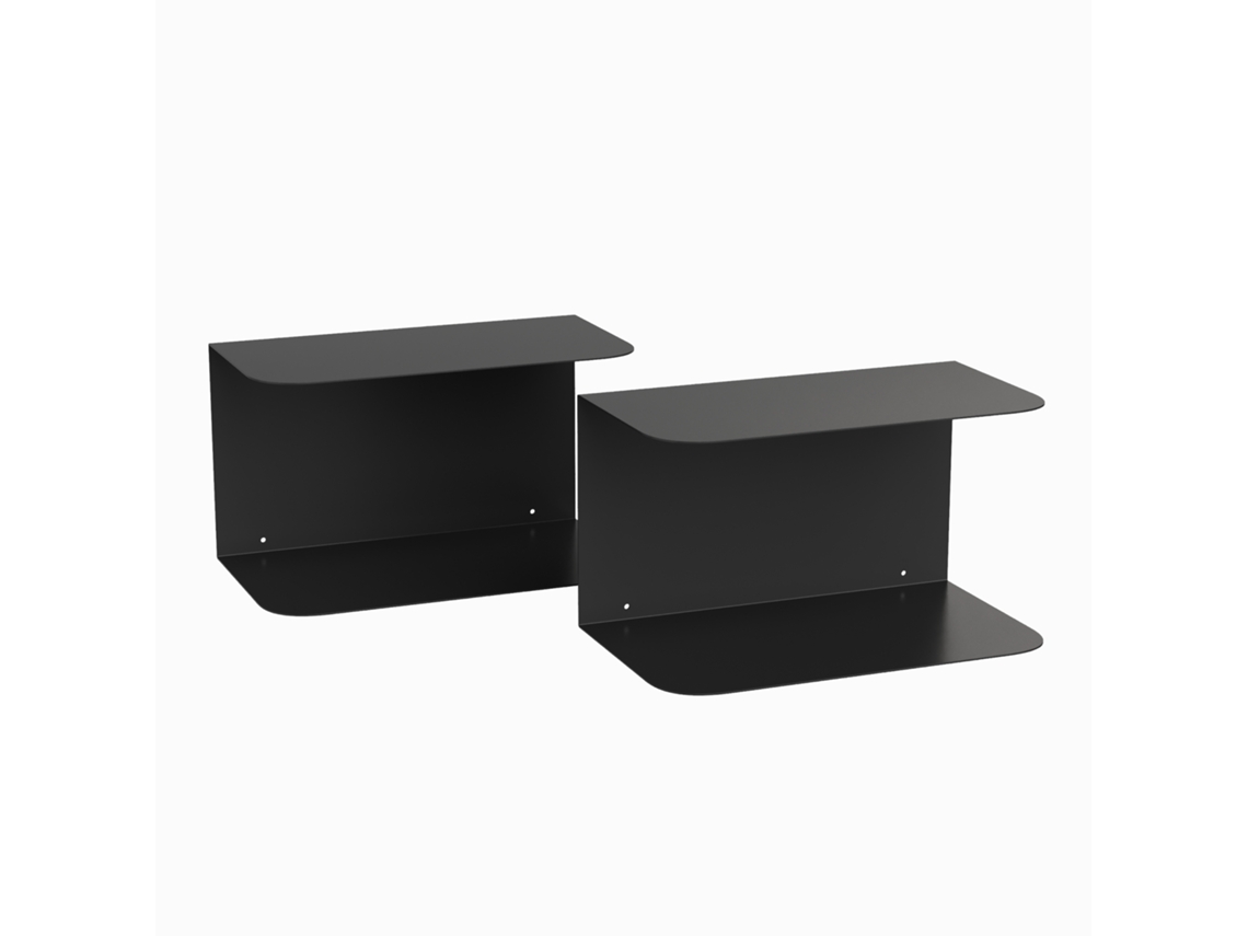 Juego de 2 mesitas de noche Notodden de pared, de acero, 40x23x23 cm, color negro EN.CASA