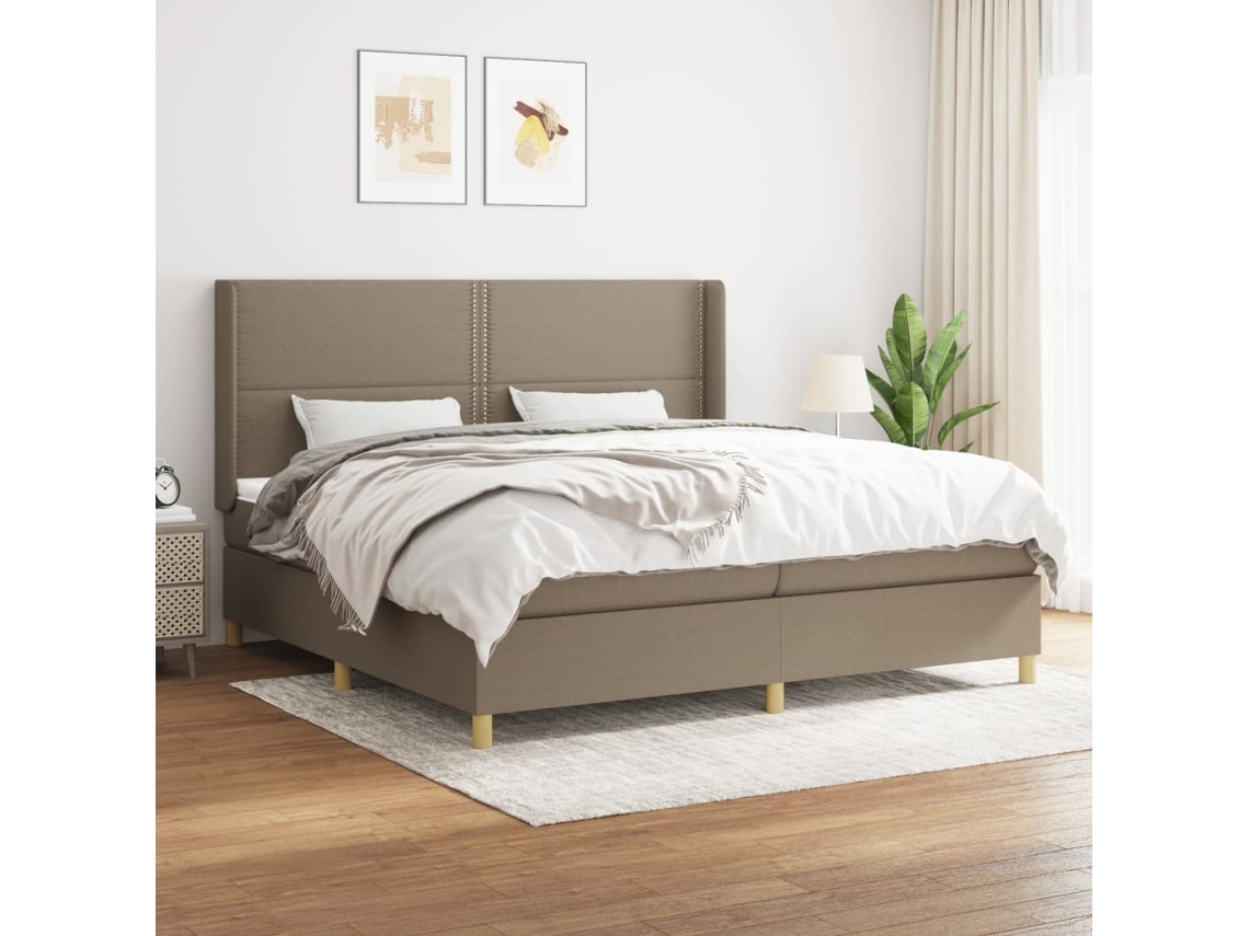 Cama Box Spring Con Colchón Tela Gris Taupe 200x200 Cm