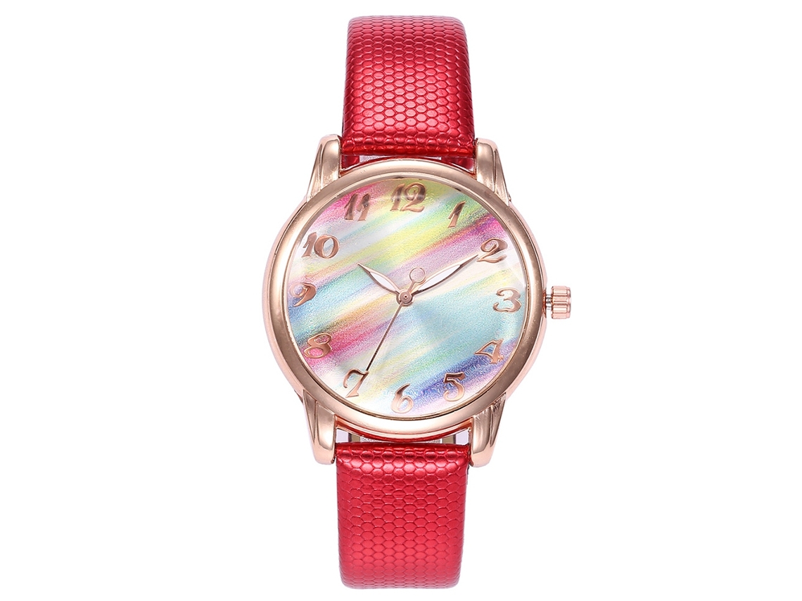 Reloj De Pulsera Vansvar Para Mujer Con Correa De Poliuretano Y Esfera Roja Degradada.