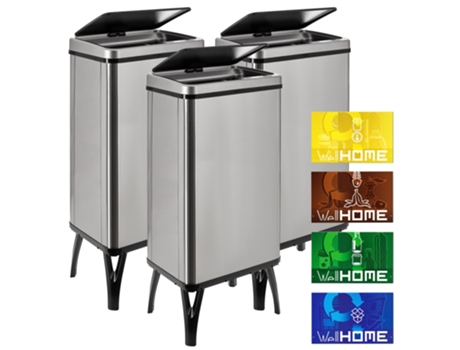Cubo de basura inteligente Well Home 3x50L gris con etiquetas magnéticas WELLHOME
