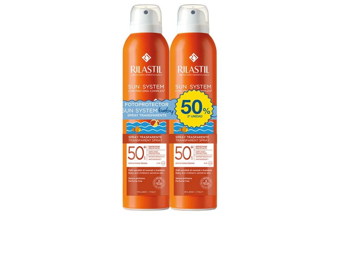 Spray solar para bebés SPF50+, envase transparente, 2 x 200 ml
