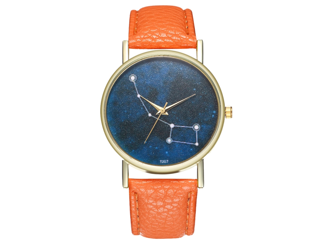 Reloj De Pulsera Analógico De Cuarzo Con Correa De Pu Para Hombre Y Mujer - Naranja