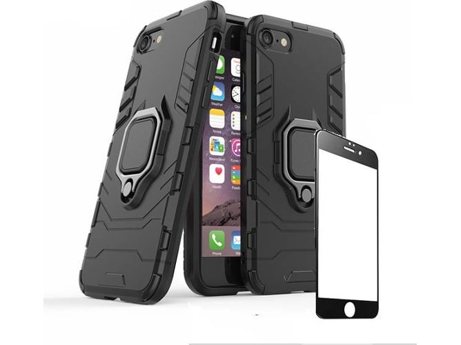 Kit Funda y Protector Cristal 5D iPhone 7 Plus, 8 Plus Military Defender Negro