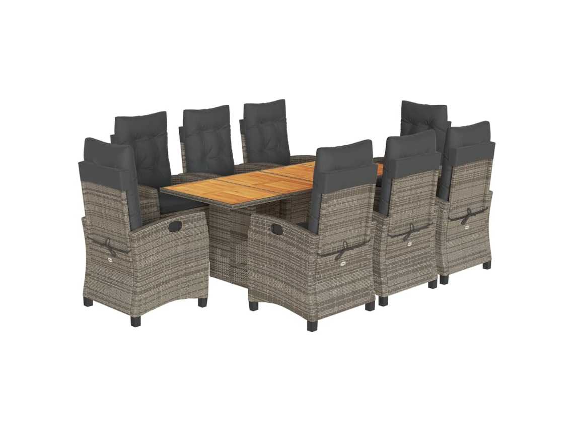 Maison Exclusive - Juego de comedor de jardín de 9 piezas con cojines de mimbre y patas grises