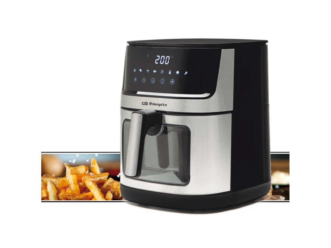 Freidora Sin Aceite 8l Inox Orbegozo, Pantalla Led Y Ventana, Cocina Saludable, Freidora Eléctrica, 29x34,5x38 Cm Suinga