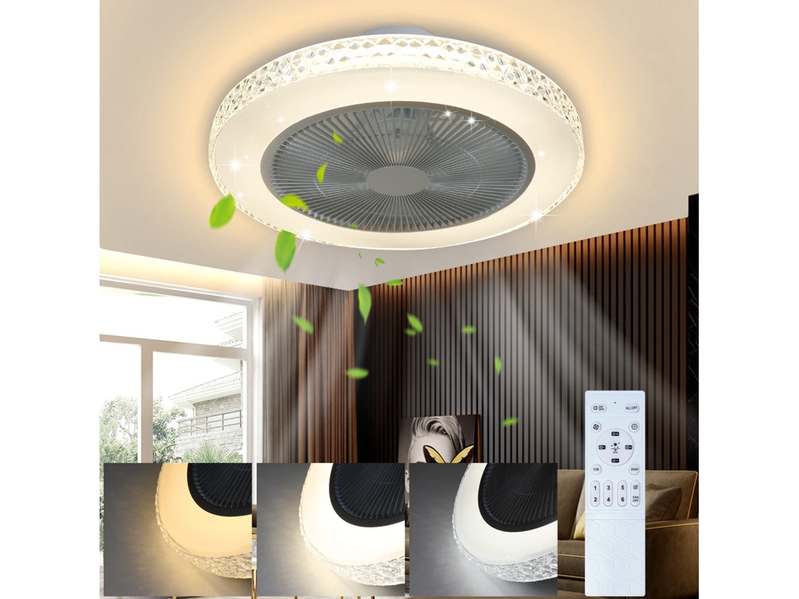 Nettlife Ventilador De Techo Led 48.5cm Diseño Cristal, Iluminación Regulable Con Control Remoto Y Timer Para Dormitorio