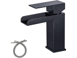 Grifo De Cascada Para Baño Negro De Acero Inoxidable Monomando Con Boquilla Larga Y Anti-goteo