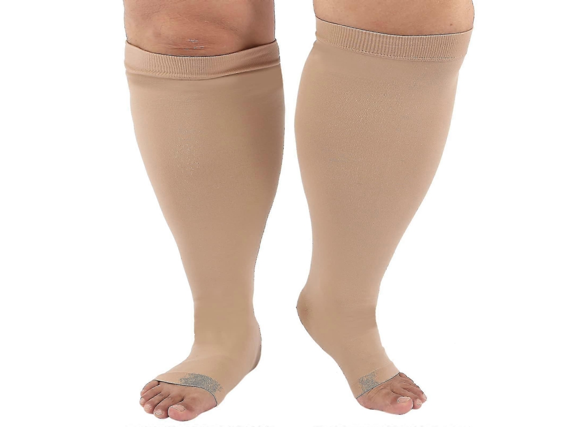 Medias De Compresión Altas 20-30mmhg Para Hombres Mujeres Talla Grande Pie Abierto Algodón Transpirable Para Viajes Ejercicio 4xl