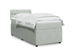 Cama Box Spring Con Colchón Terciopelo Gris Claro 90x190 Cm