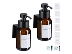 Relaxdays Dispensador De Sabão, 2 Unidades, 250ml, Vidro Âmbar, Inox, Dispensador Adesivo, Sem Furar, Castanho/preto