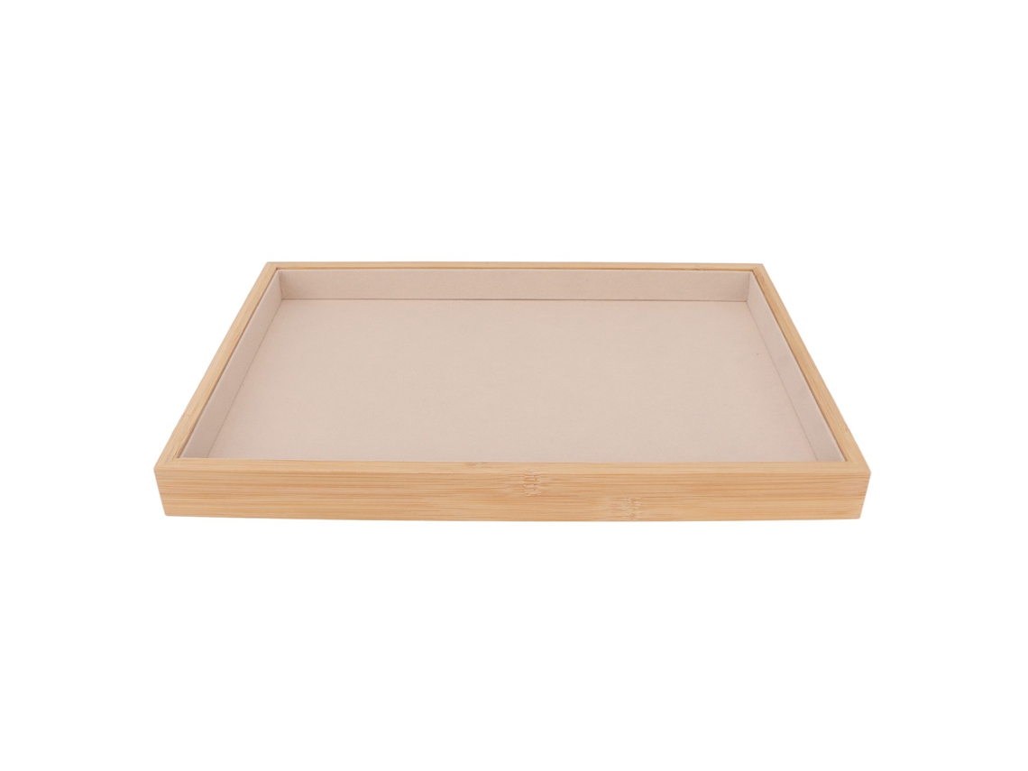 Bandeja de joyería de madera beige, elegante y clásica, resistente a los arañazos