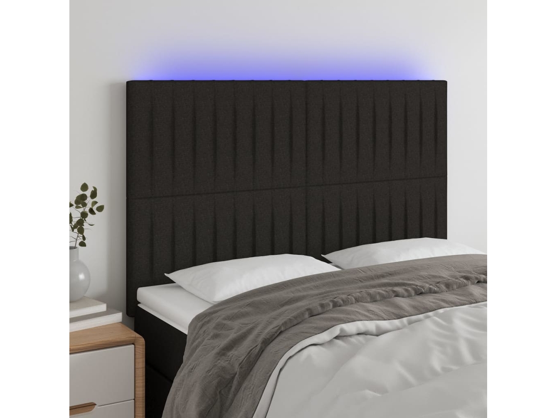 Cabecero Con Luces Led Tela Negro 144x5x118/128 Cm