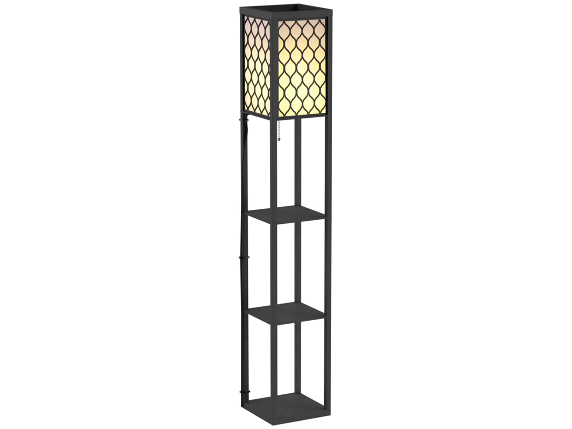 VPMKP - Lámpara de pie/estantería Homcom 4 niveles MDF negro 26x26x160 cm